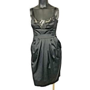 Intrigue Black Mini Dress VTG Sz 4 Sleeveless Cocktail Embellished Bodycon Y2K